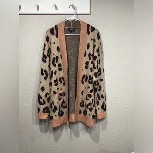 4SI3NNA Imani Leopard Print Long Cardigan Women’s L Sweater Open Front Soft Knit
